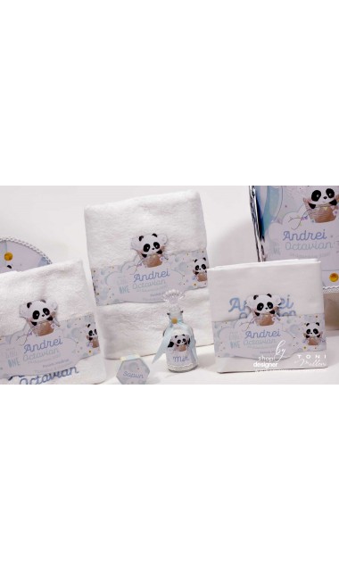 Trusou de botez cu ursuletul Panda ursul polar si baloane de aer cald Panda 17